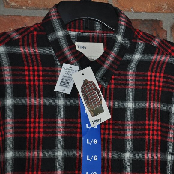 New with tags Tilley Black & Red Plaid Flannel Long Sleeve Shirt L - Picture 3 of 4